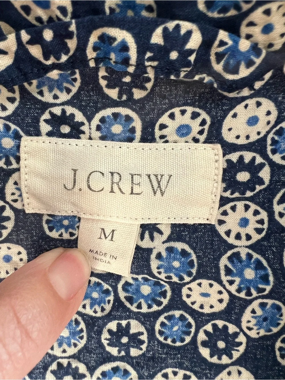 J Crew Womens M Cotton Pajama Shirt Blue Floral Print Camp Collar Piped